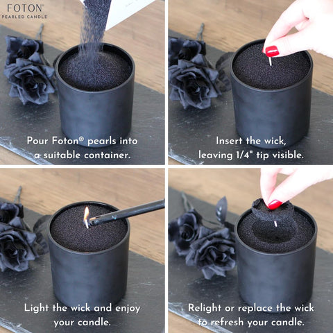 Foton pearled candle black eco-friendly, non-toxic burn for mindful home decor