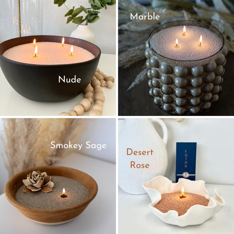 Foton pearled candle 18oz black powder sand enables customizable container projects