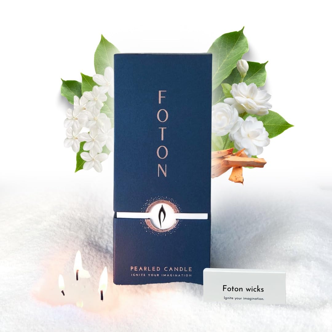 Foton Pearled Candle 18oz with Misty Monte Sandalwood scent for a soothing, long-lasting ambiance