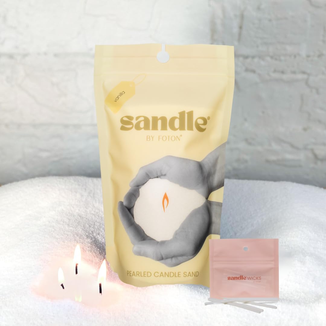 Foton Sandle Pearled Candle 10oz vanilla close-up, clean-burning design for calm spaces