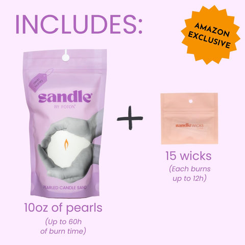 Foton Sandle Pearled Candle refill pack highlights easy wick replacement.