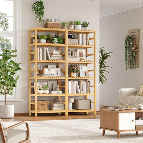 FOTOSOK 6-tier bamboo shelf side view highlights sturdy frame and stability