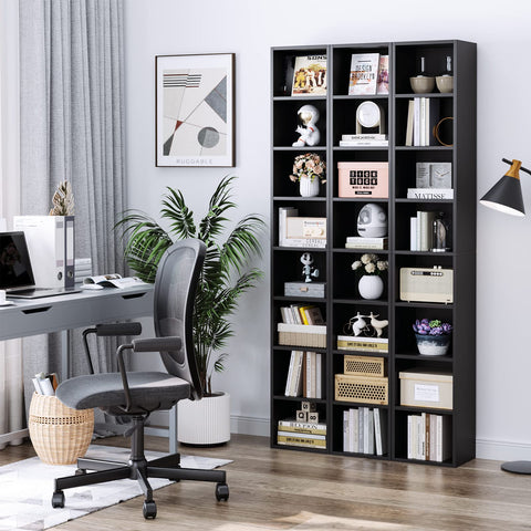 FOTOSOK books neatly displayed on slim tall bookcase