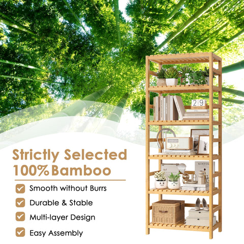 FOTOSOK bamboo shelf in kitchen for pots, utensils, and pantry storage