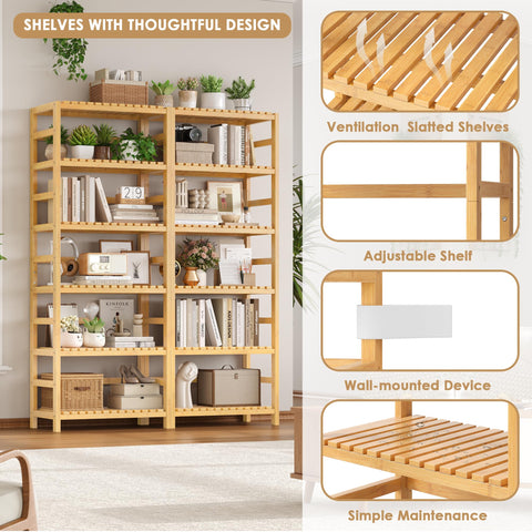 FOTOSOK bamboo shelf in living room for organized display and decor