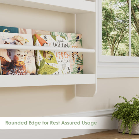 FOTOSOK white bookshelf blends with bedroom and living room decor.