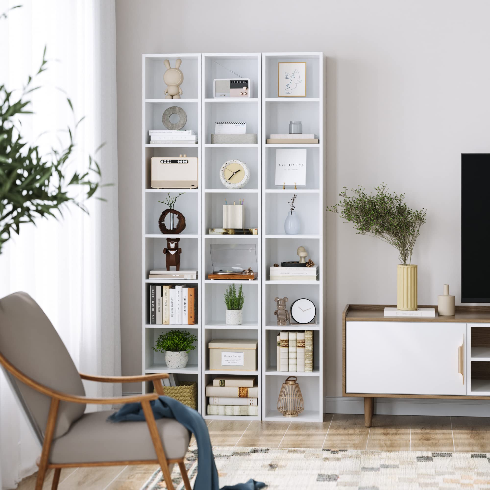 FOTOSOK space-saving storage tower improves room organization and accessibility.