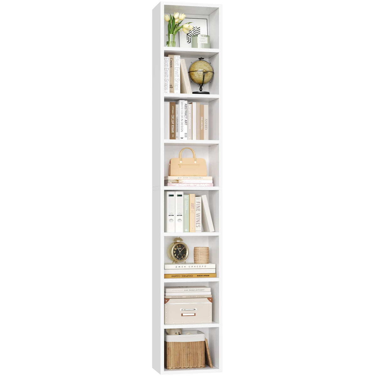 FOTOSOK white 8-tier media tower for neat DVD and CD storage.