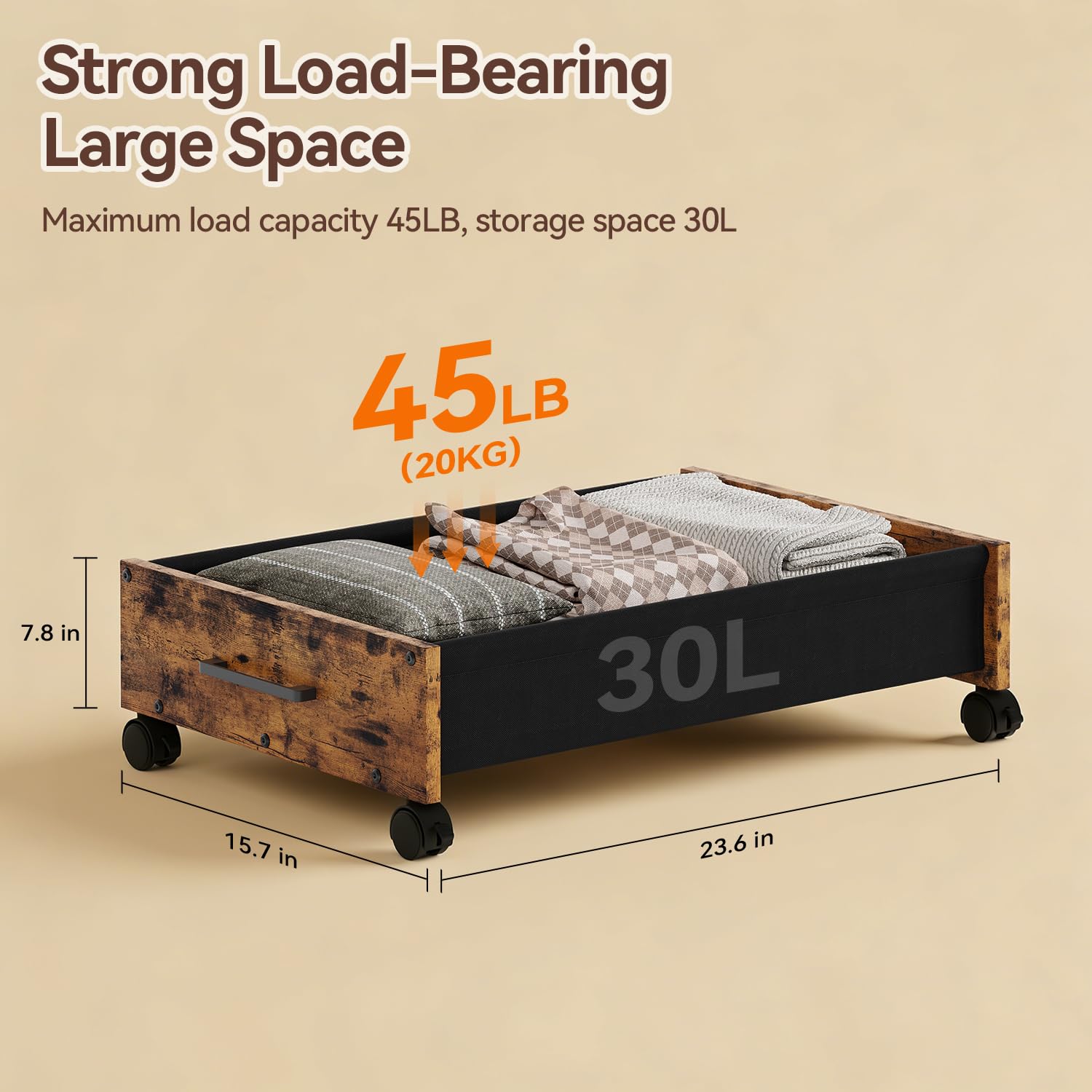 FOUCSSOMEI patented design under-bed storage offers unique, durable organization solution.