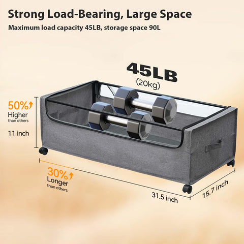 FOUCSSOMEI 90L capacity under bed organizer helps maximize small spaces and declutter.