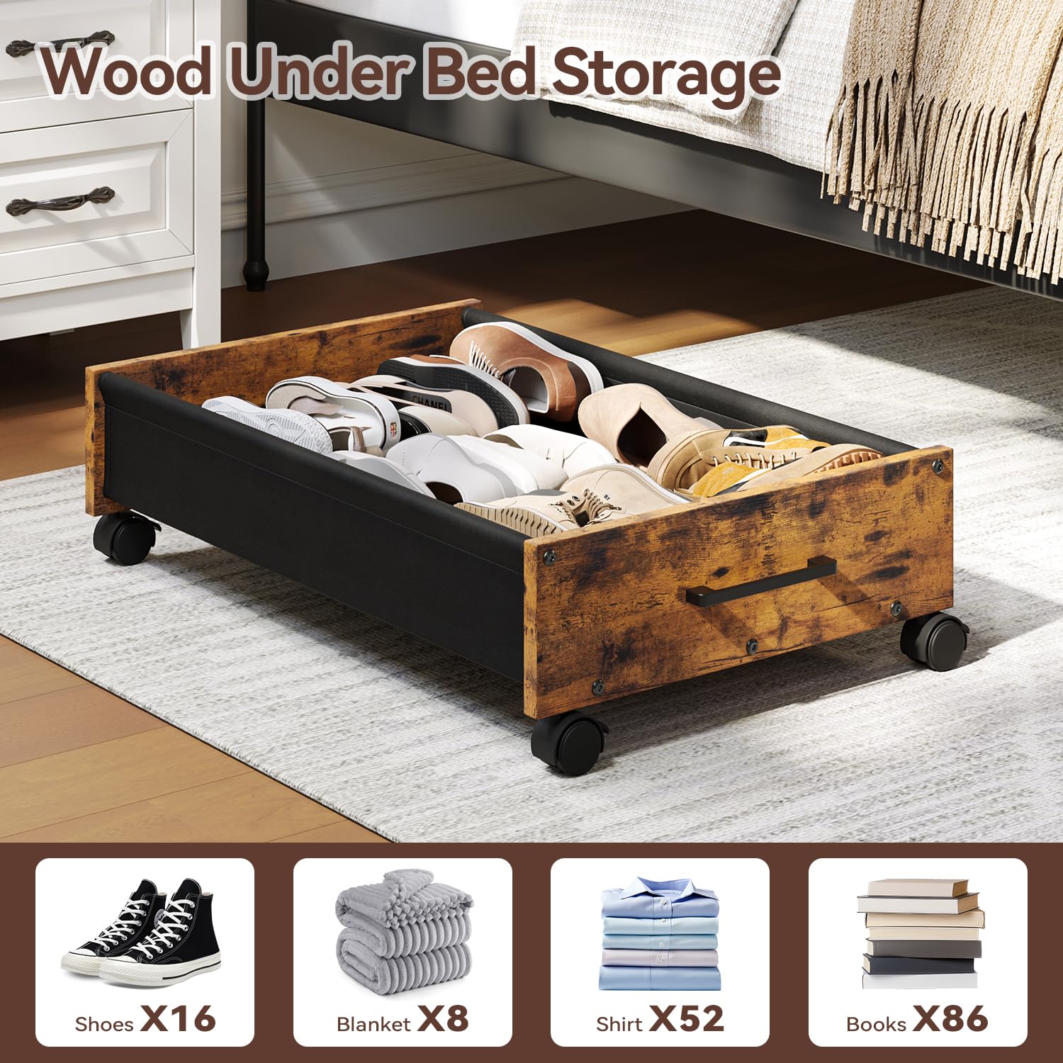 FOUCSSOMEI under bed drawers on wheels enable smooth movement and easy access.