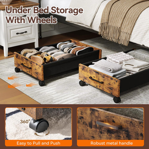 FOUCSSOMEI under bed shoe storage in rustic brown saves closet space and keeps footwear organized.