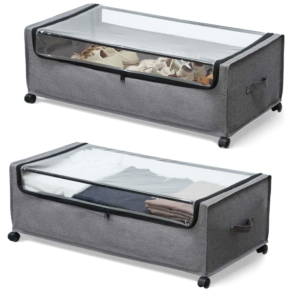 FOUCSSOMEI under-bed storage with rolling base for easy access and space saving.