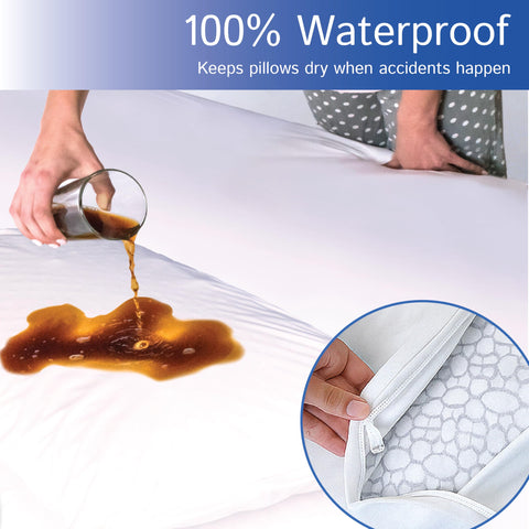 Zippered encasement keeps pillow contents sealed and dry while sleeping