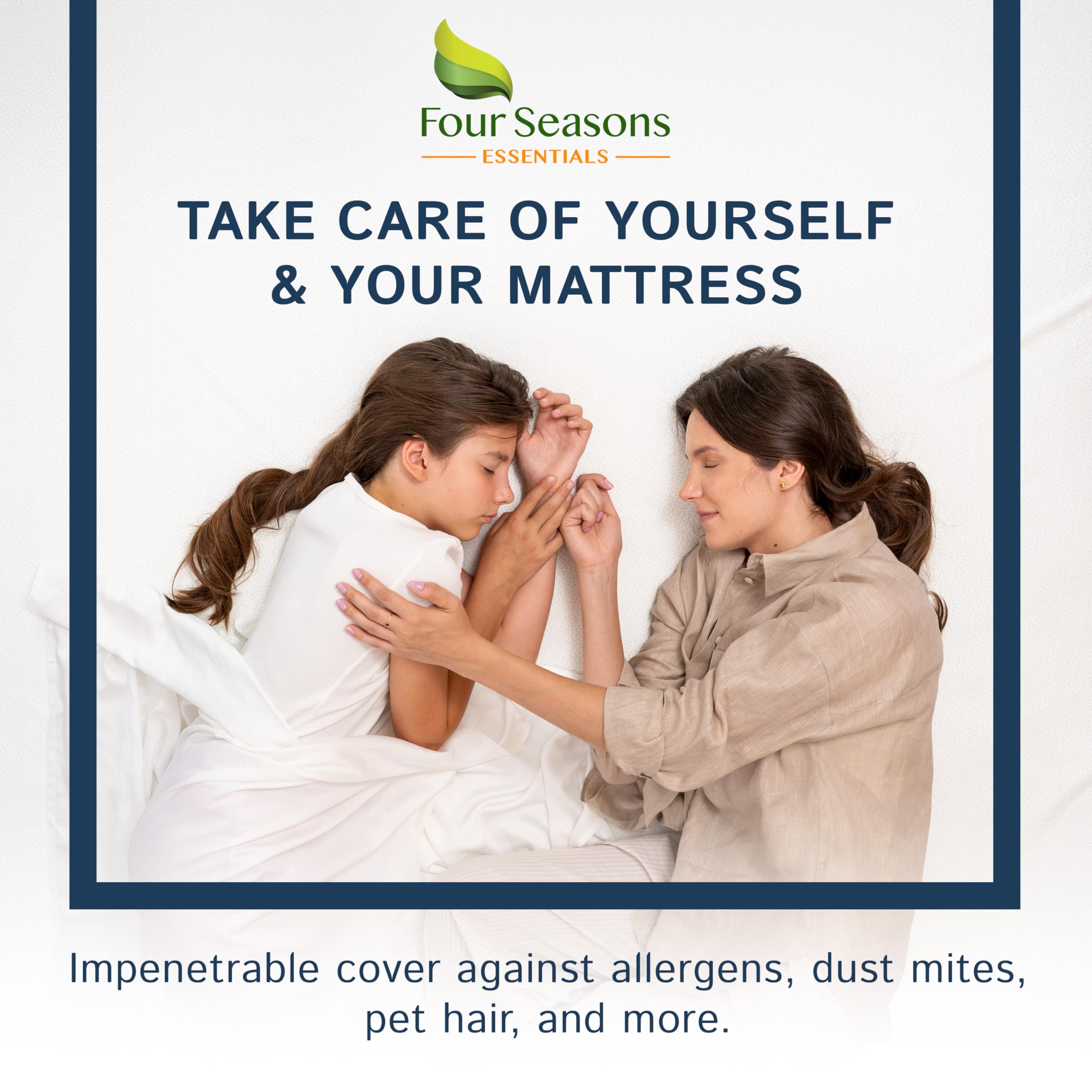Four Seasons Essentials queen mattress cover ready for everyday use and easy care.