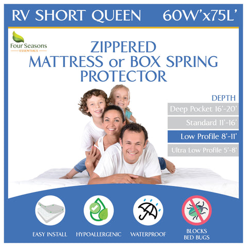 Four Seasons Essentials RV short queen encasement zipper surrounds the mattress for full protection.