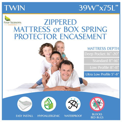 Four Seasons Essentials twin encasement 5-8 depth protects your mattress from spills