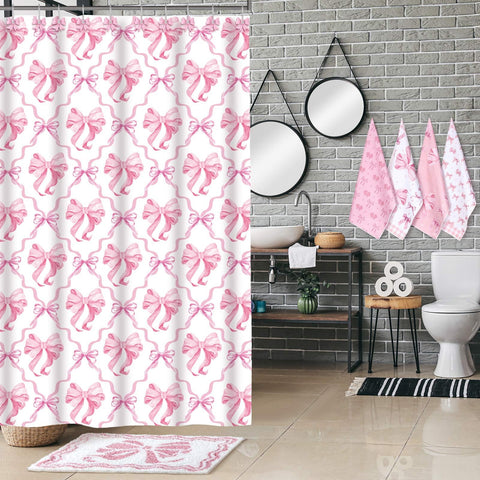 Fourluoo pink bow coordinated bathroom setup for a bright, playful space