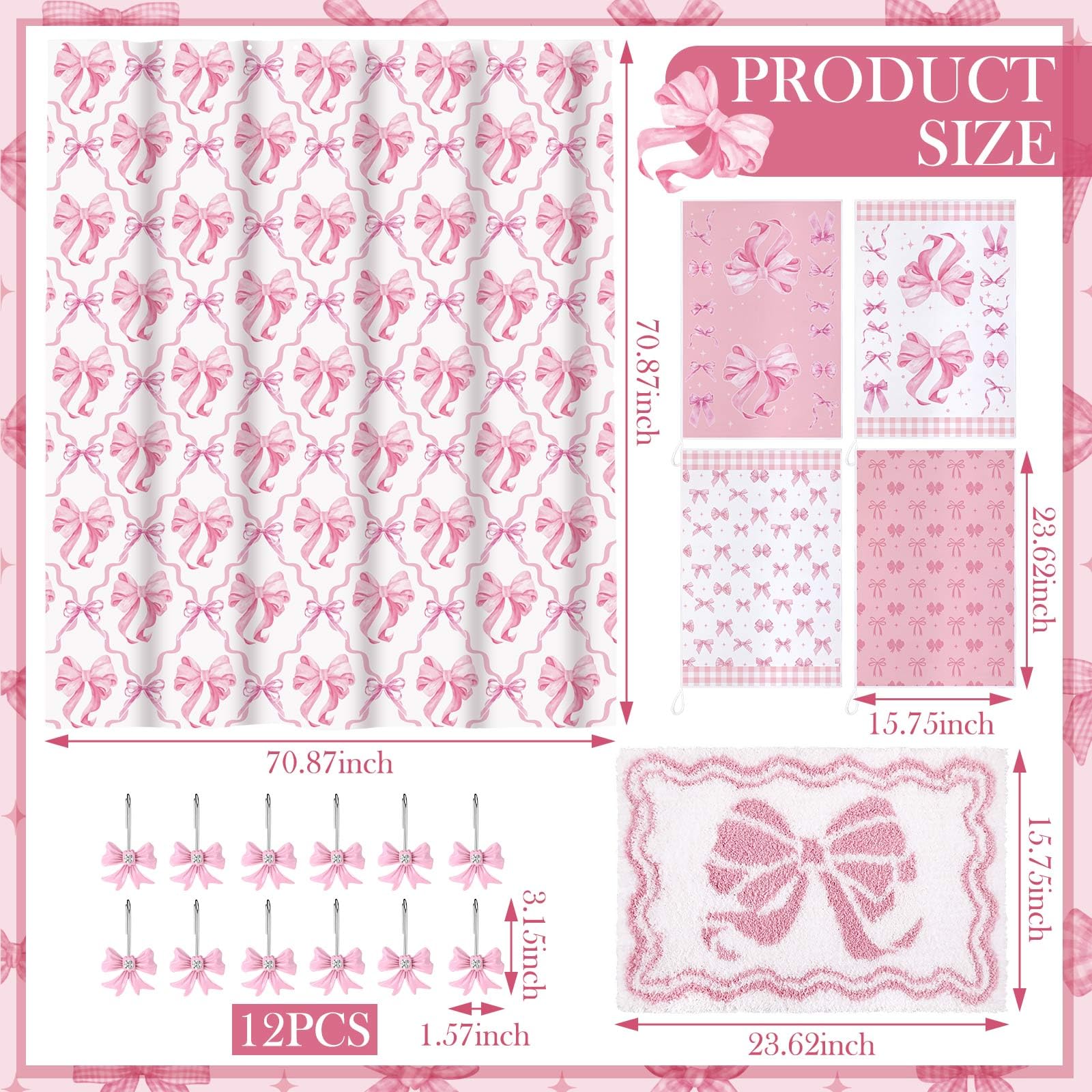 Fourluoo pink bow shower curtain full view creating a cohesive bathroom focal point