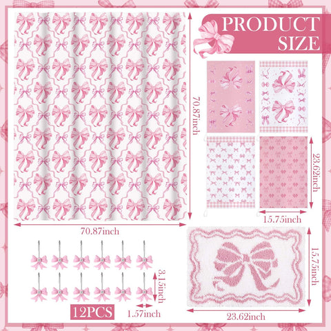 Fourluoo pink bow shower curtain full view creating a cohesive bathroom focal point