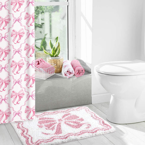 Fourluoo pink bow curtain hooks detail with resin hooks and stainless steel