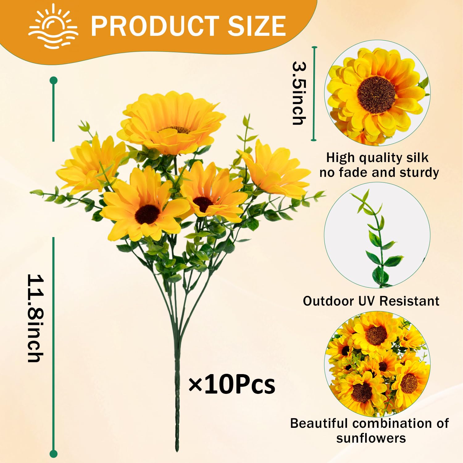 FOUSUKA large 3.5-inch sunflower head creates a bold focal point