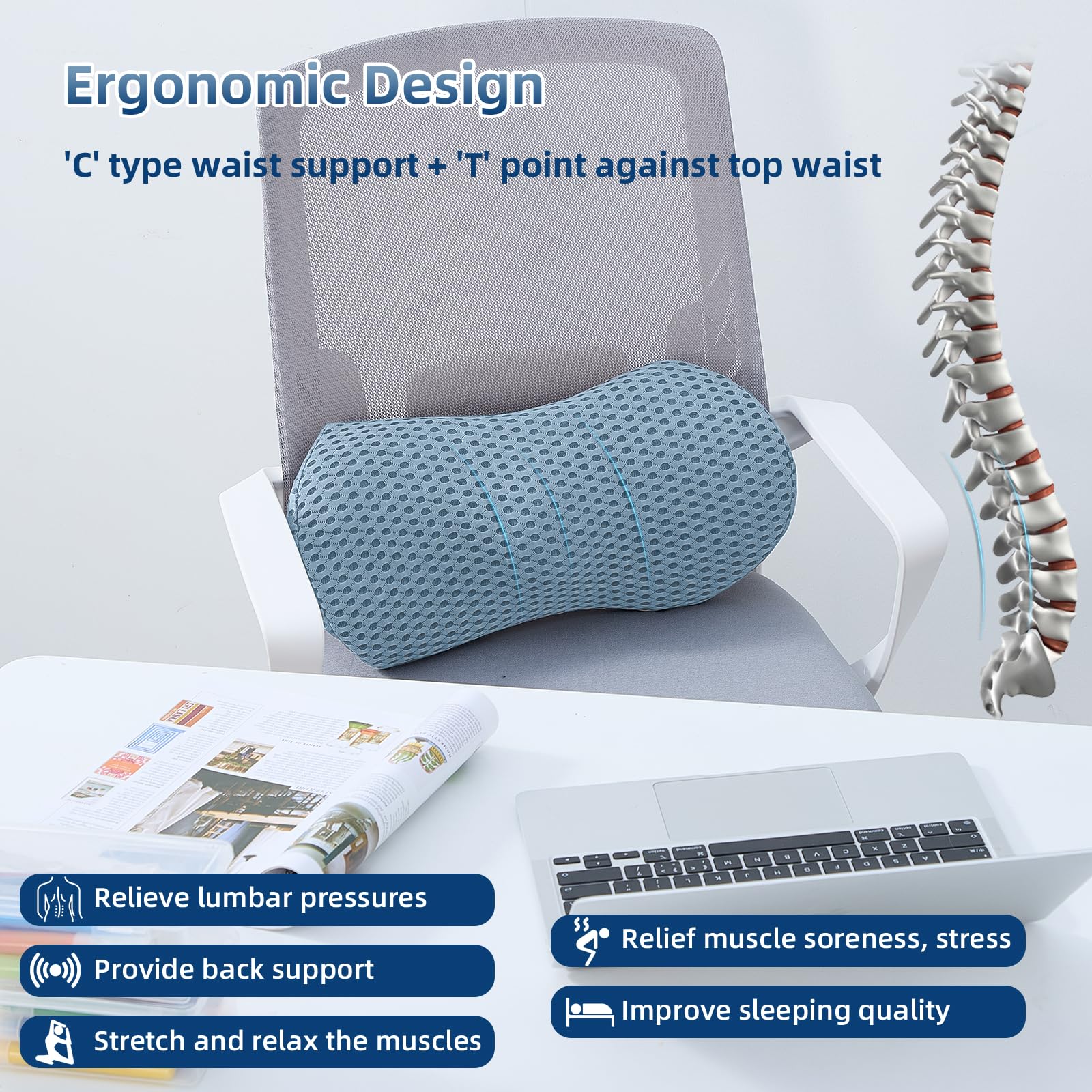 FOUSUPDT Lumbar Pillow memory foam core delivers durable, supportive comfort.