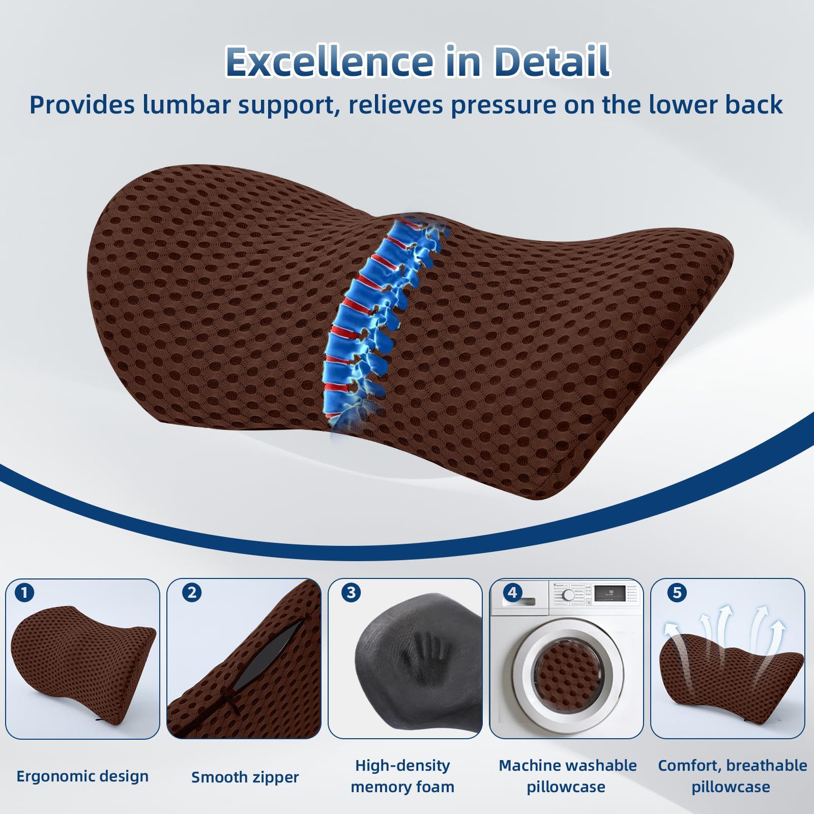 FOUSUPDT Lumbar Pillow with memory foam core adapts to your back