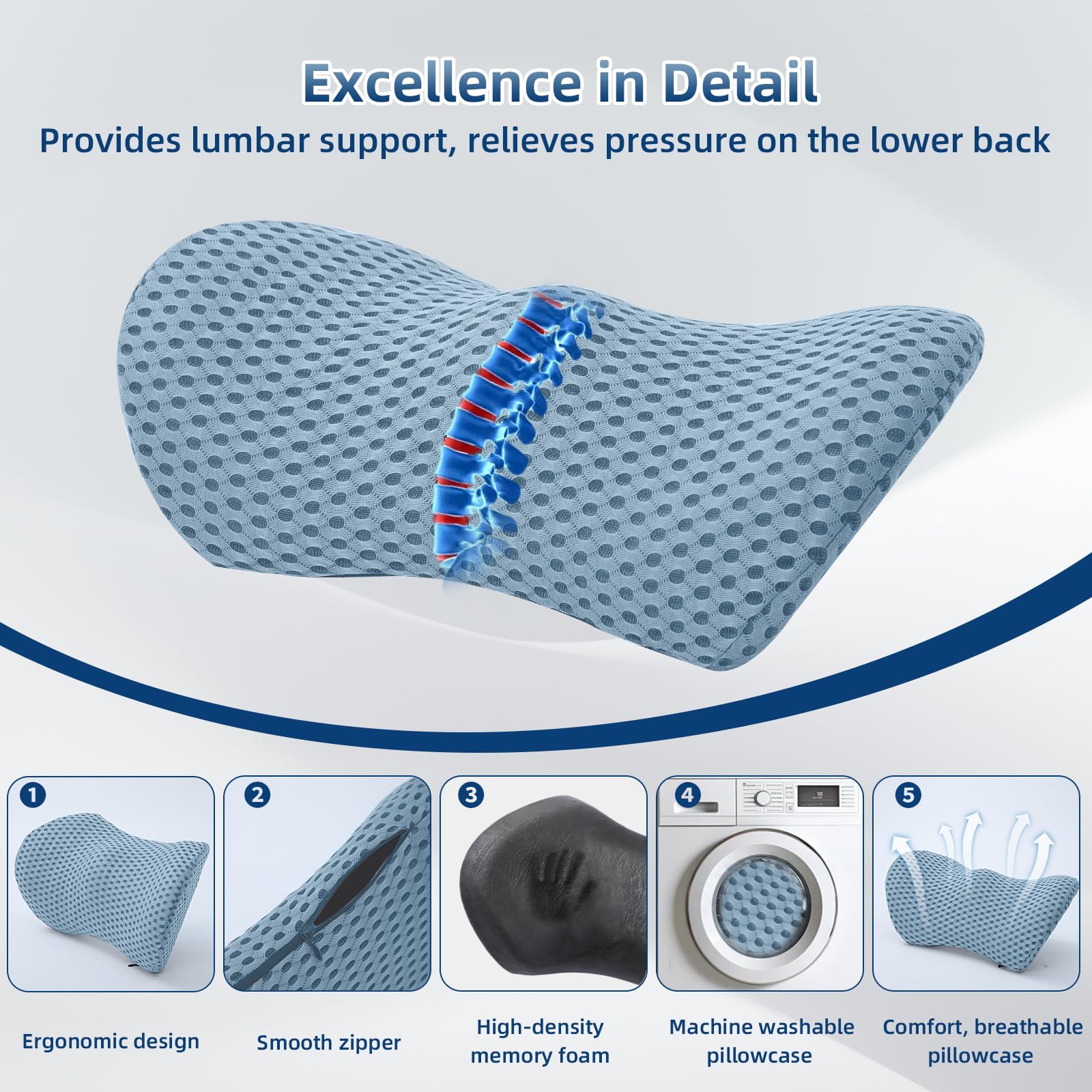 FOUSUPDT Lumbar Pillow provides back support for office chairs, promoting better posture during work.
