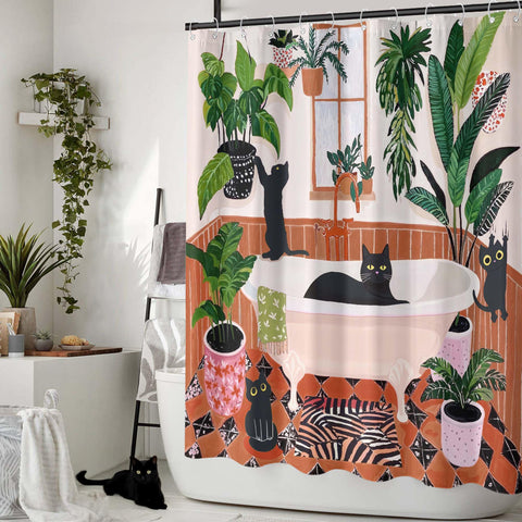 Fowocu cat shower curtain dinosaur bath buddy creates playful, kid-friendly bathroom scene