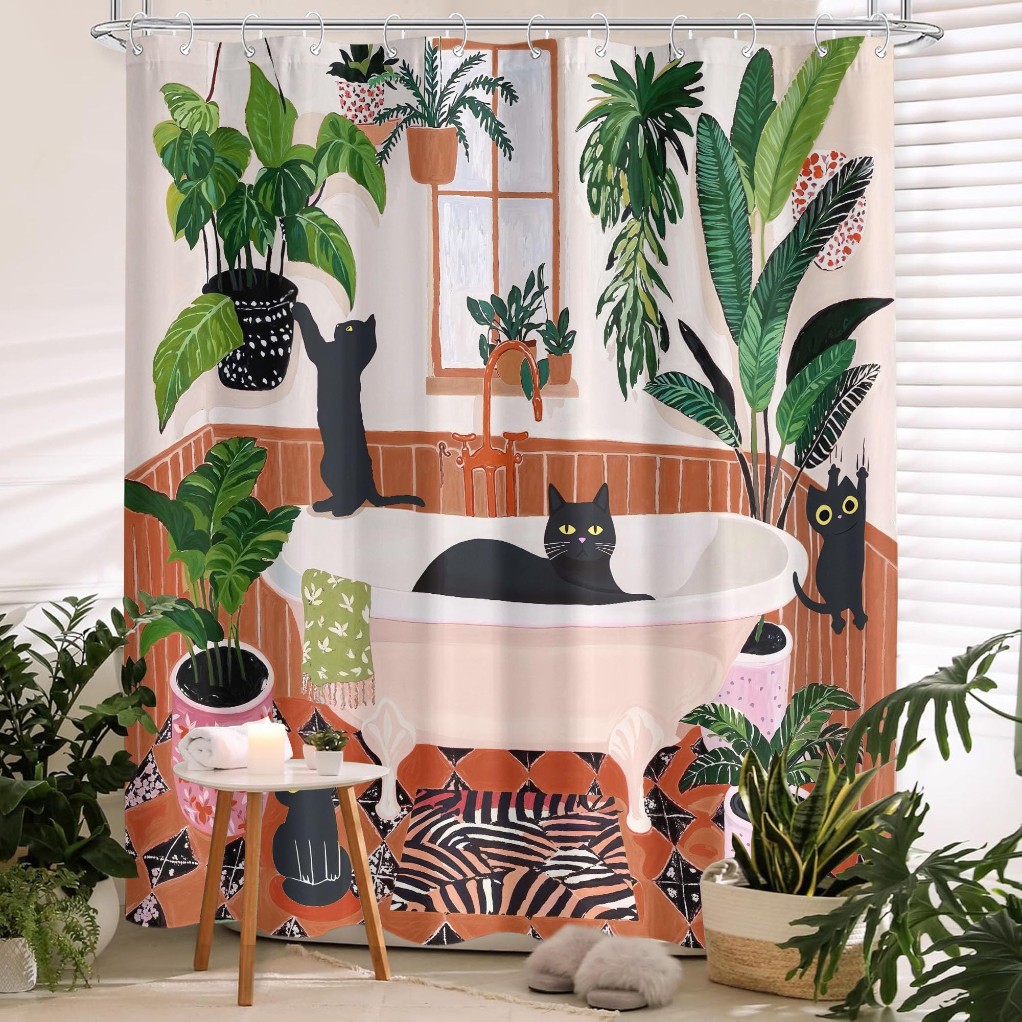 Fowocu cat shower curtain diving cat chasing shark in coral reef adds whimsy and color