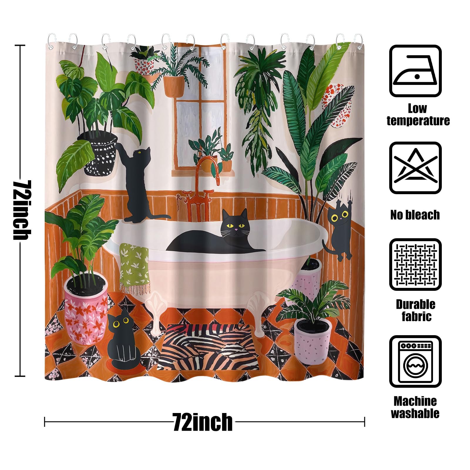 Fowocu cat shower curtain fits standard tubs with multiple length options