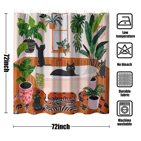 Fowocu cat shower curtain fits standard tubs with multiple length options