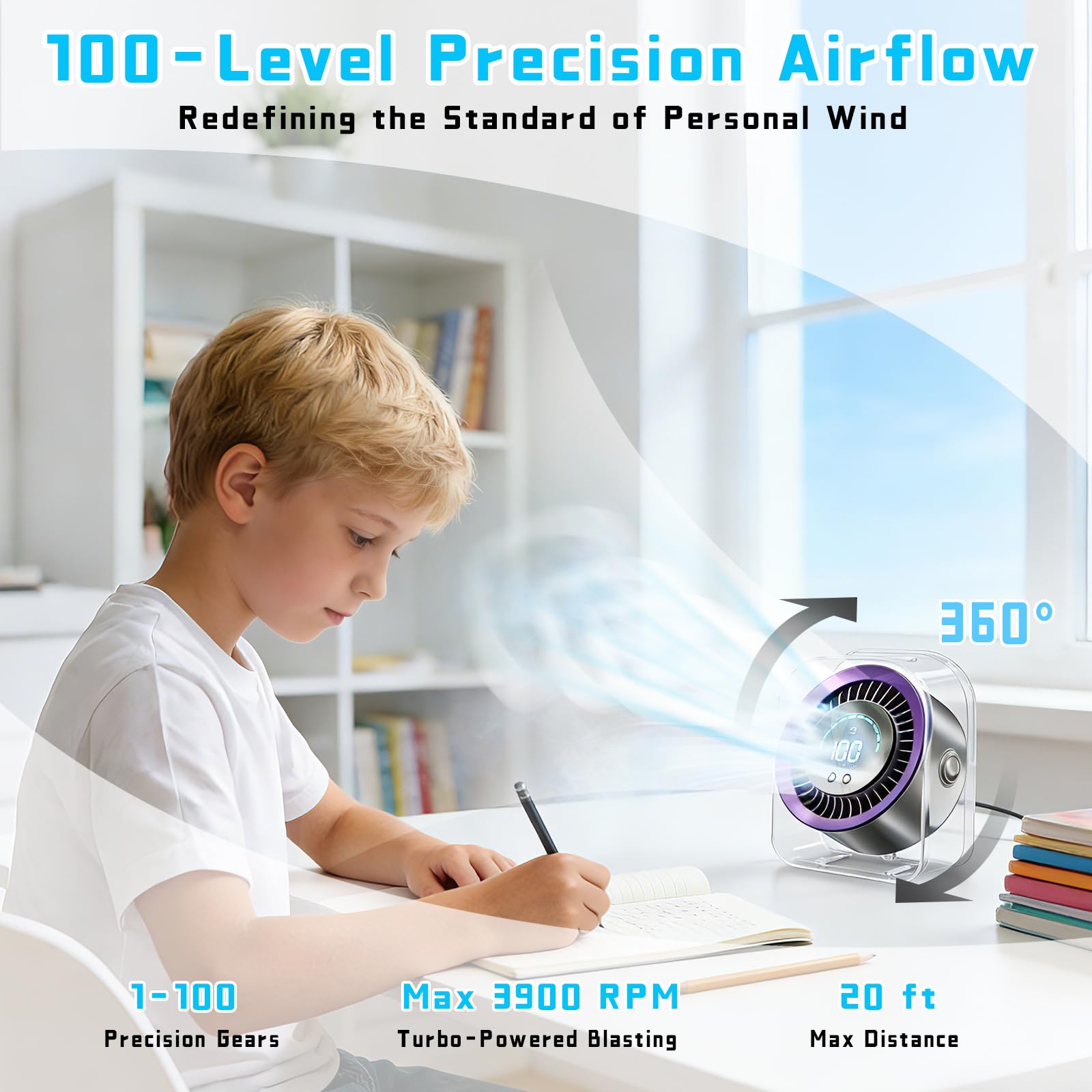 FOWSEEK 4000mAh battery powers cordless cooling for longer use