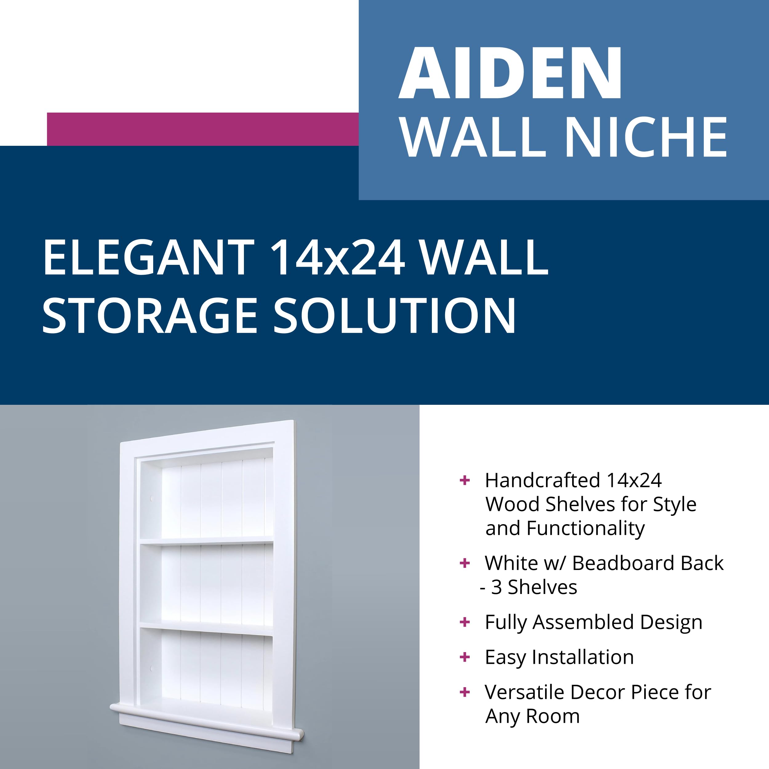 Fox Hollow Furnishings Aiden four-shelf in-wall unit keeps bathroom essentials organized