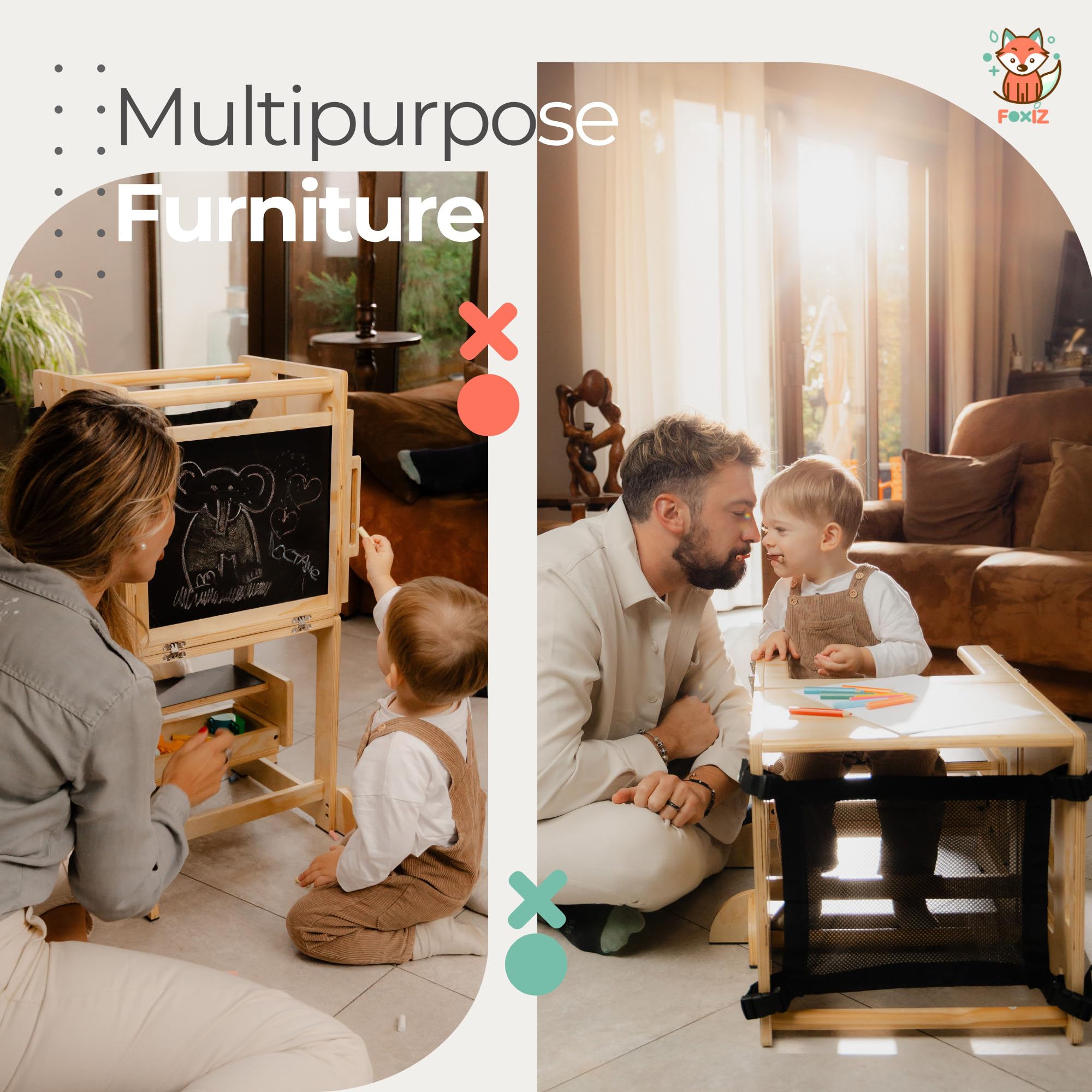 FOXIZ wooden stool with three-height adjustments for growing kids