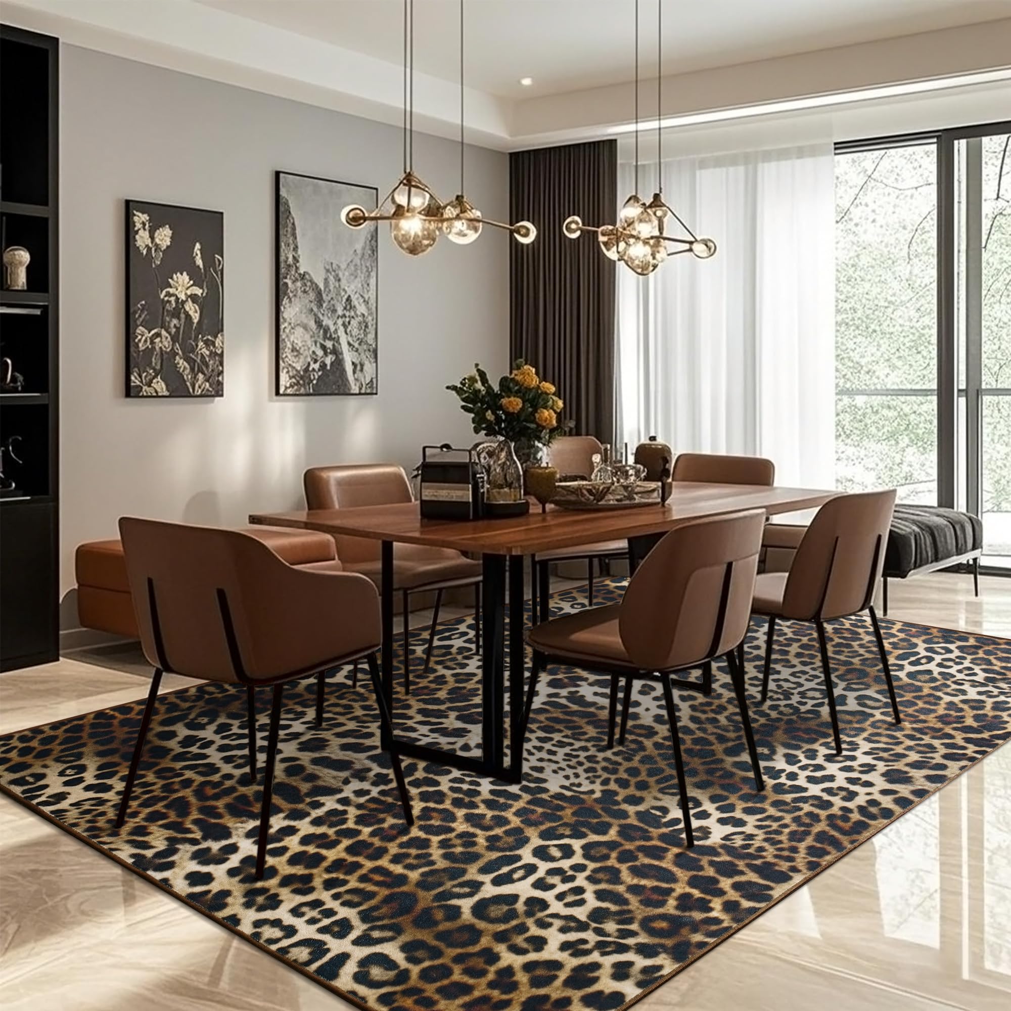 Foxmas Leopard Area Rug bedroom for cozy, comfortable nights and mornings.