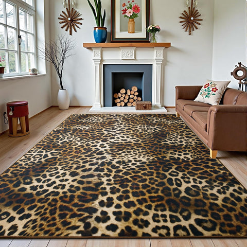 Foxmas Leopard Area Rug easy clean for busy households with families.
