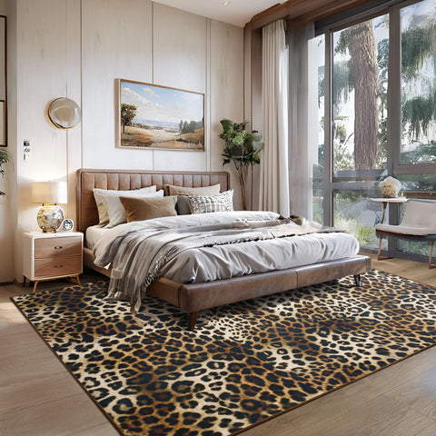 Foxmas Leopard Area Rug living room use for versatile, durable high-traffic spaces.