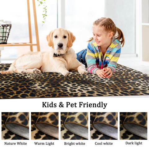 Foxmas Leopard Area Rug machine-washable for easy cleaning in busy homes.