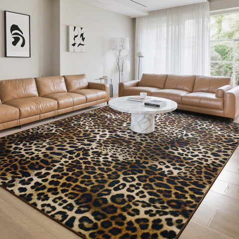 Foxmas Leopard Area Rug non-slip back keeps your floor safe and the rug stable.