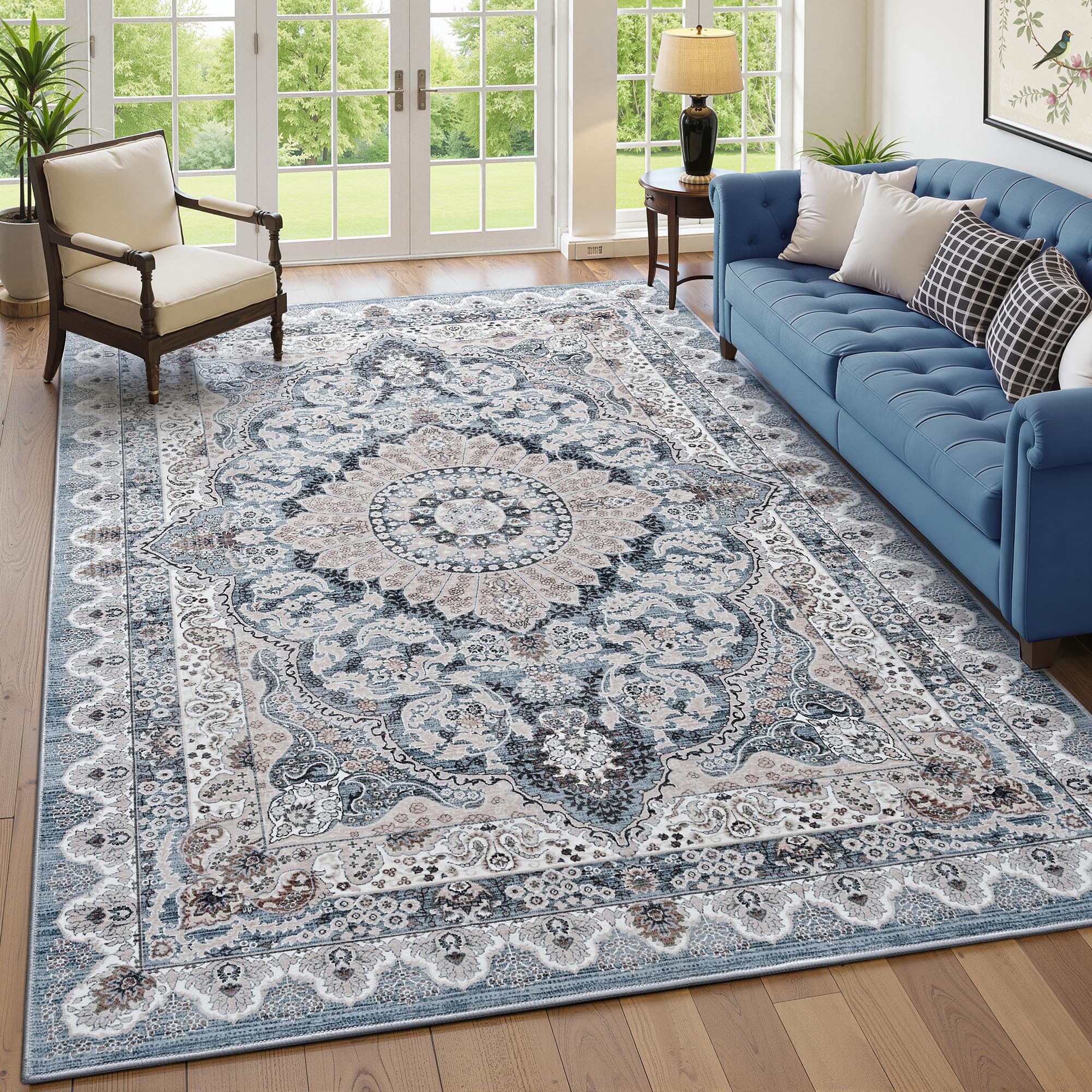 Foxmas non-slip backing rug stays in place on smooth floors.