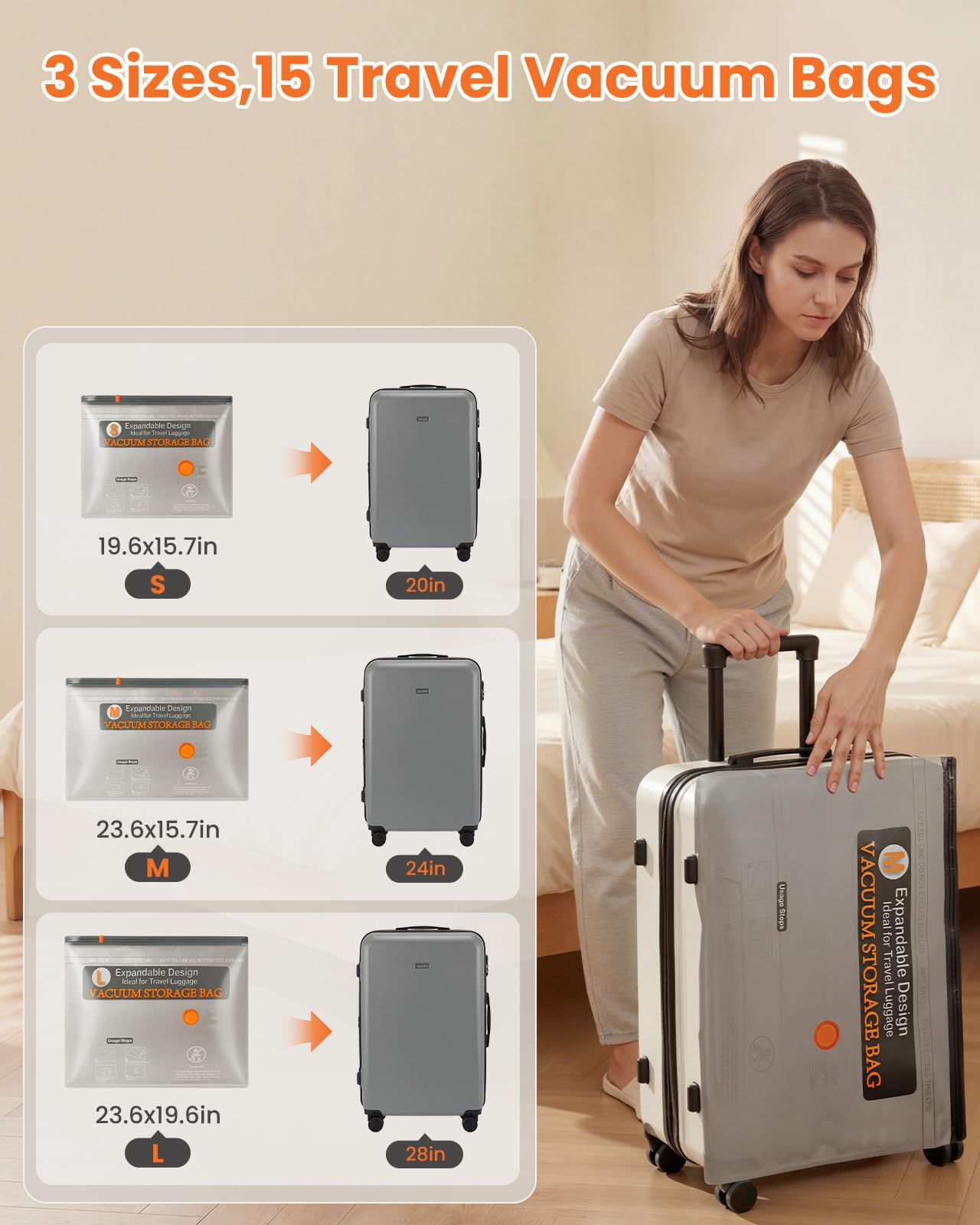 Foxmoon medium bag seal compactly fits shirts and accessories for lighter luggage.