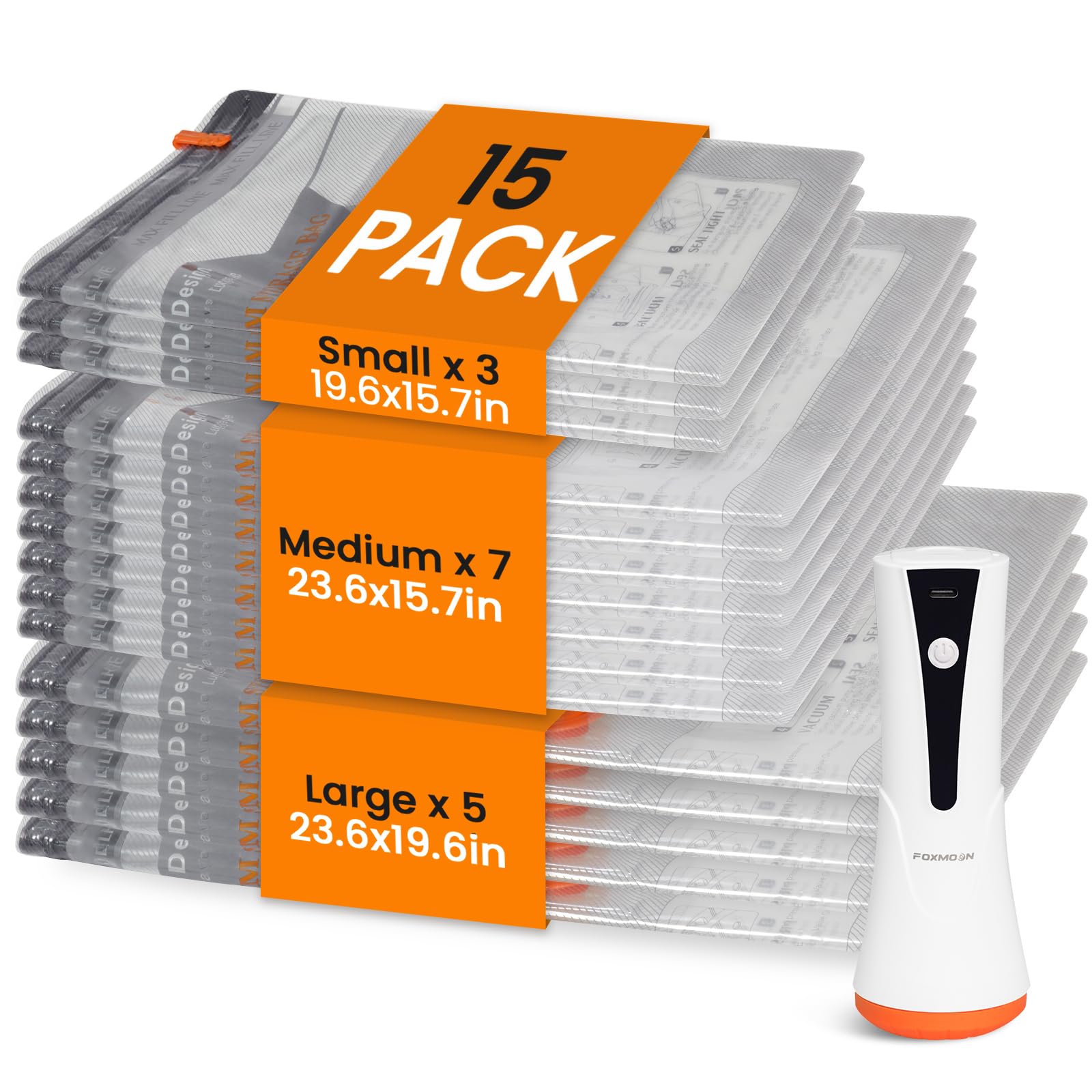 Foxmoon large vacuum bag in use for luggage organization and space saving.