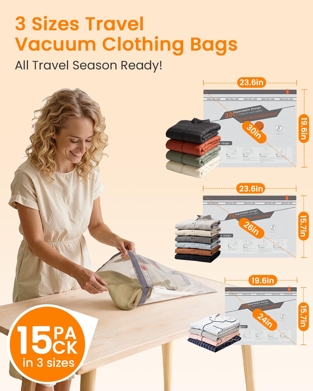 Foxmoon medium vacuum bag being used to organize outfits efficiently on the go.