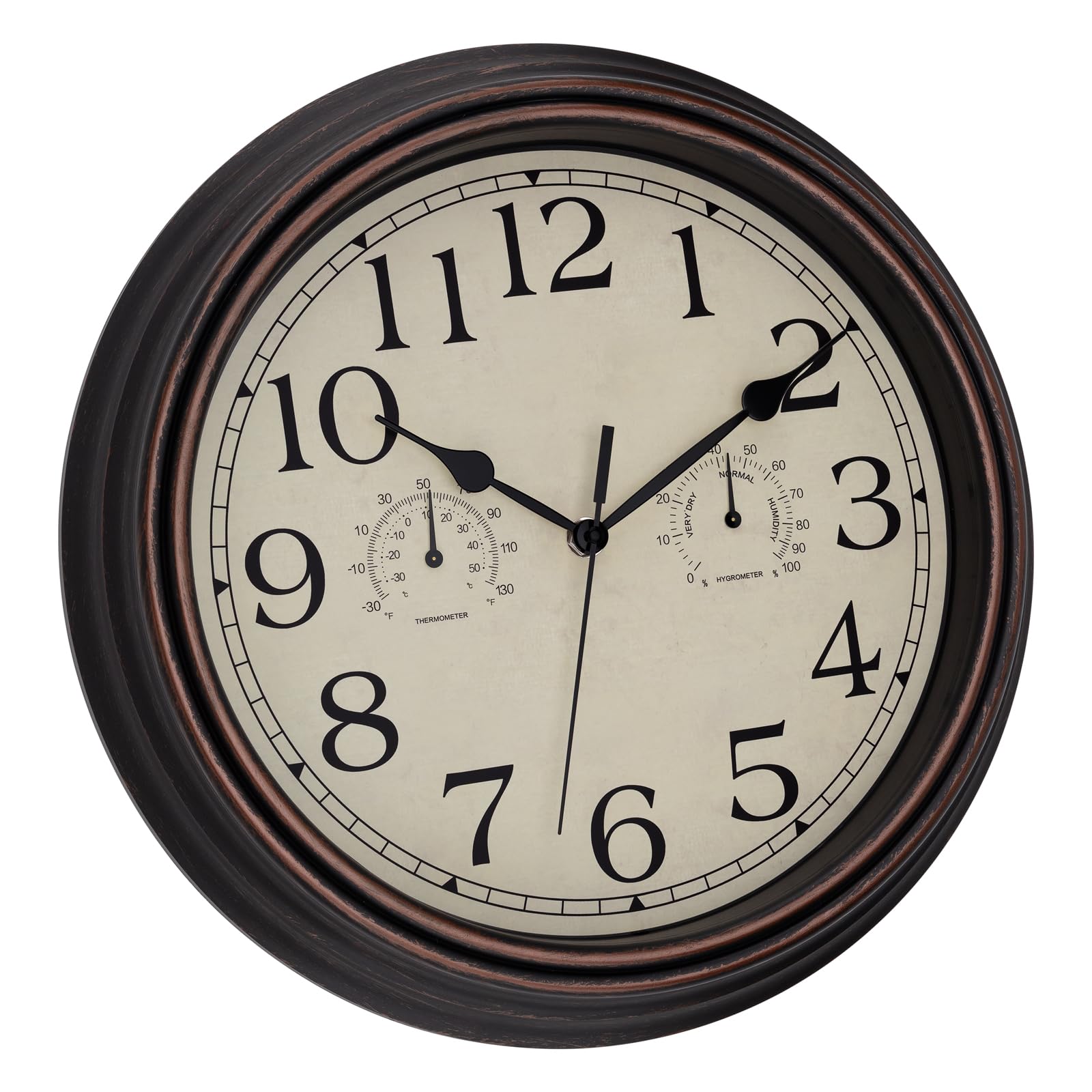 Foxtop analog hygrometer and thermometer dial for climate monitoring.