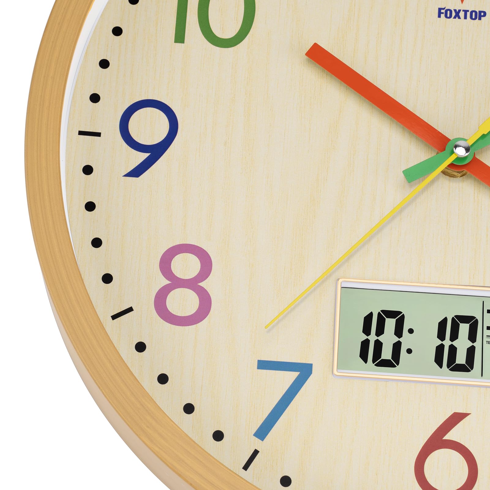 Foxtop battery-operated clock back and hanging slot for easy installation.