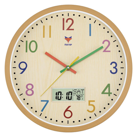 Foxtop digital-analog kids clock front view with large numbers for easy reading.