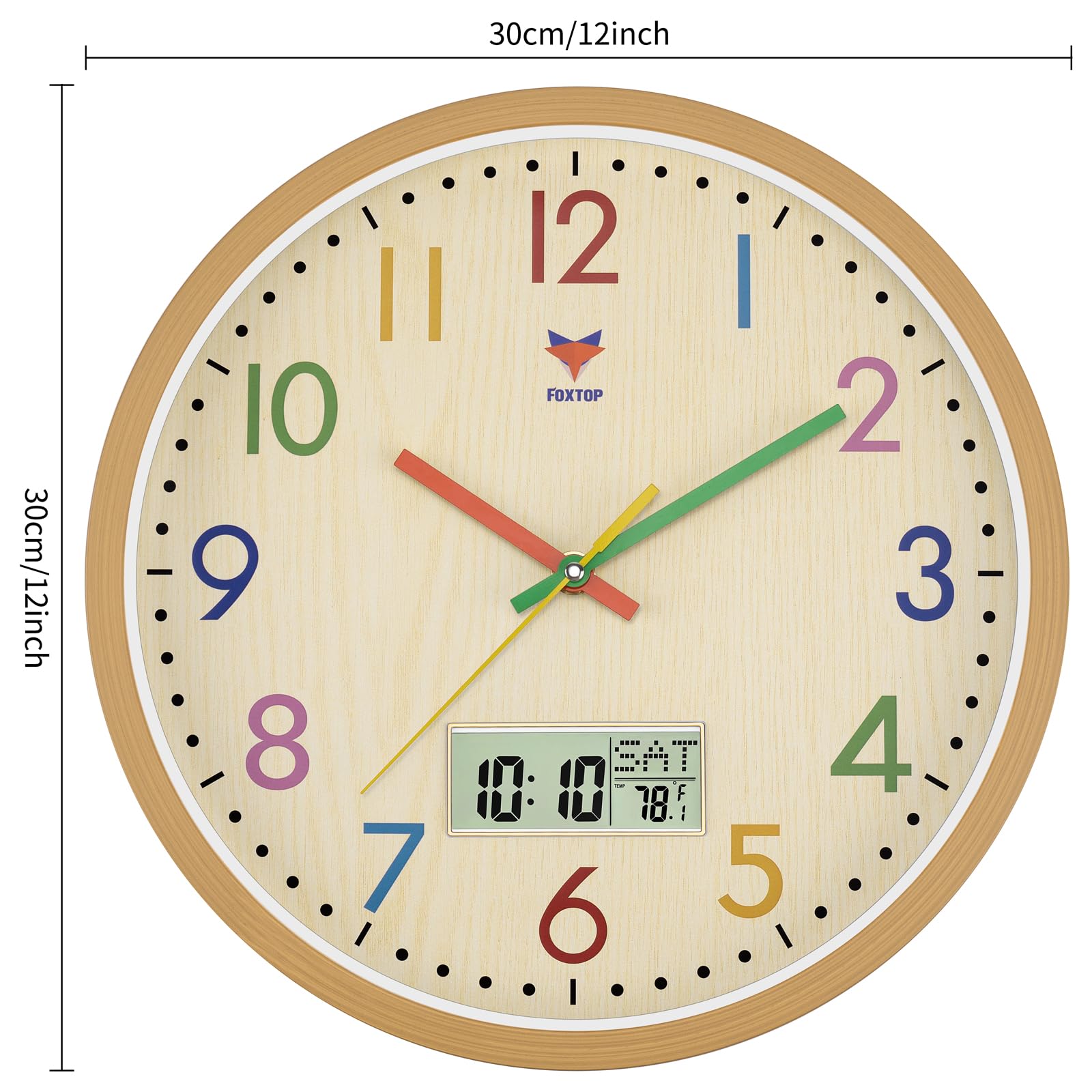 Foxtop kid-friendly wall clock complements bedrooms and study corners.