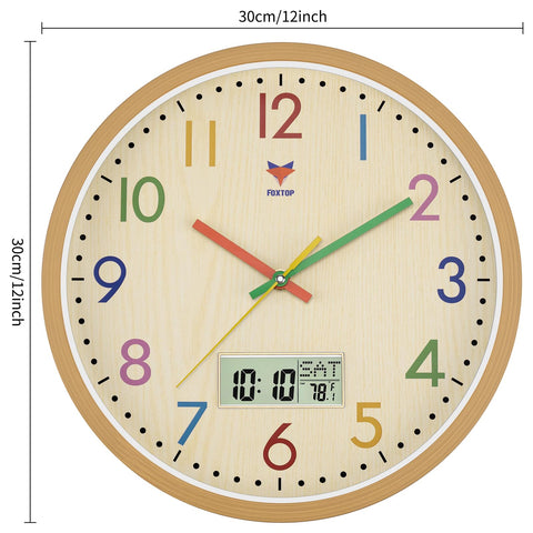 Foxtop kid-friendly wall clock complements bedrooms and study corners.
